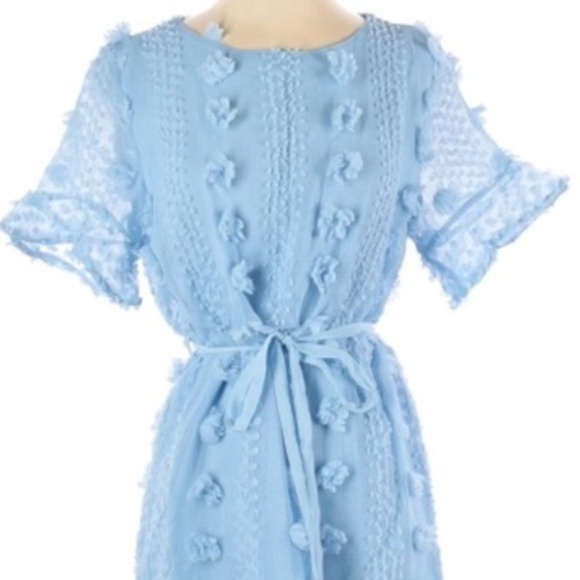 &merci EASTER Dress Womens M Short Sleeve Blue Swiss Dot Ruffle Accents Boho - Picture 3 of 13